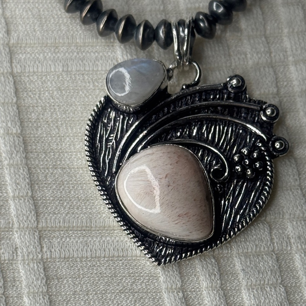 Silver and Cream Heart Pendant Necklace